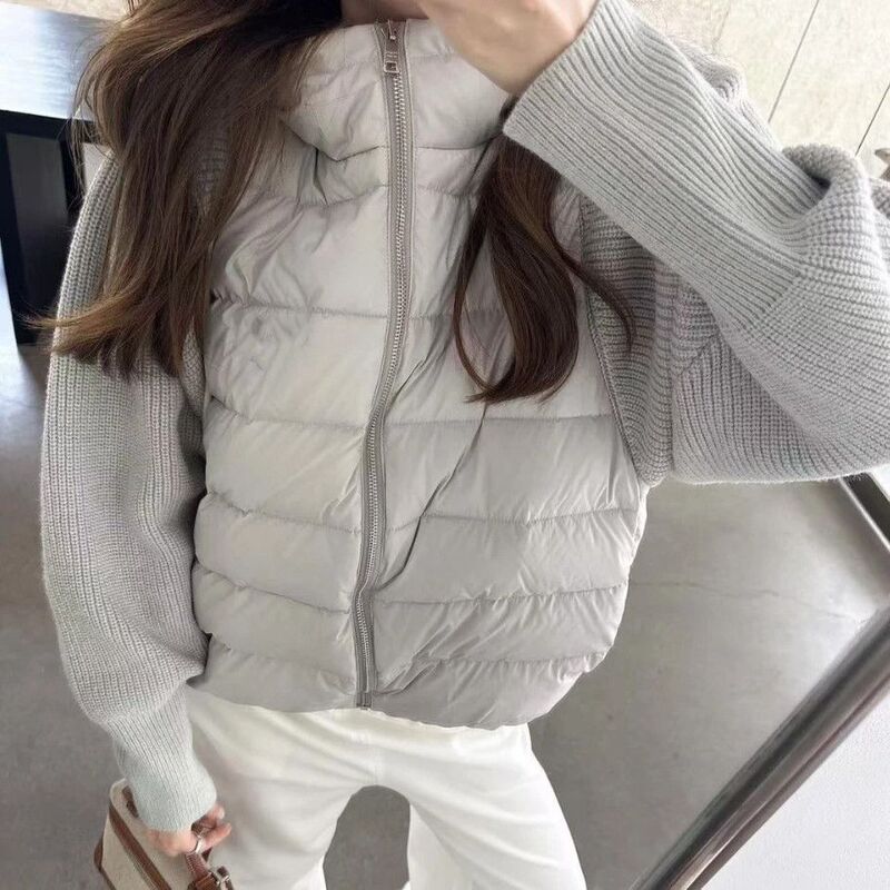 Trendy and lightweight knitted patchwork down cotton jacket for women, new short loose-fitting autumn and winter fashion cotton coat Trendy and lightweight knitted patchwork down cotton jacket for women, new short loose-fitting autumn and winter fashion cotton coat