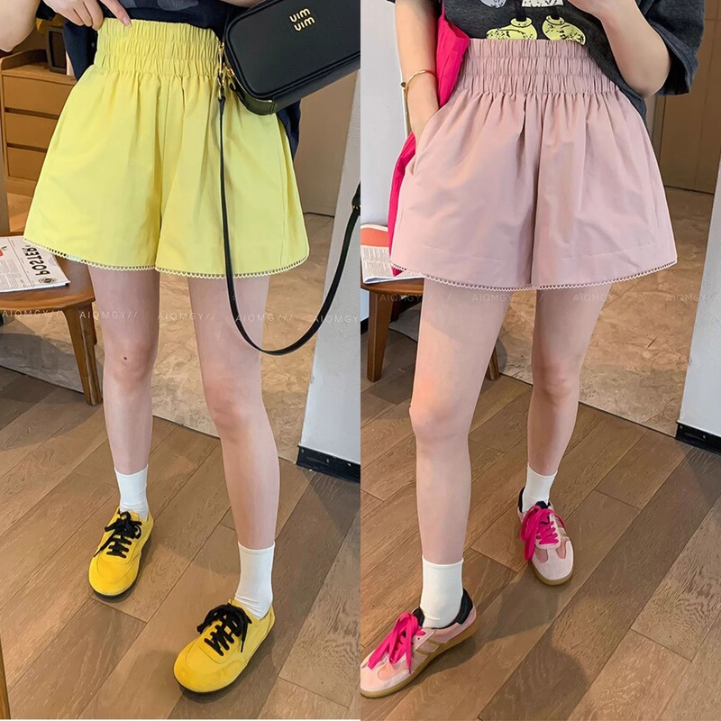 Pear Shaped Fake Hip Wide 2025 Summer MLB Pink Triple Pants Multicolor Comfortable Casual Small Lace A- line Shorts