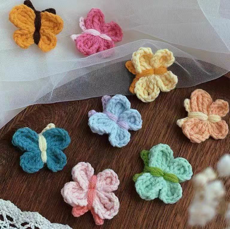 纯手工钩织超萌可爱卡通毛线蝴蝶创意DIY手作服装辅料小蝴蝶
