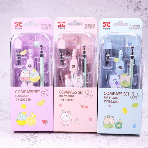 Tianzhuo new 93249 compass cartoon dumpling family mechanical pencil student drawing tool compass set