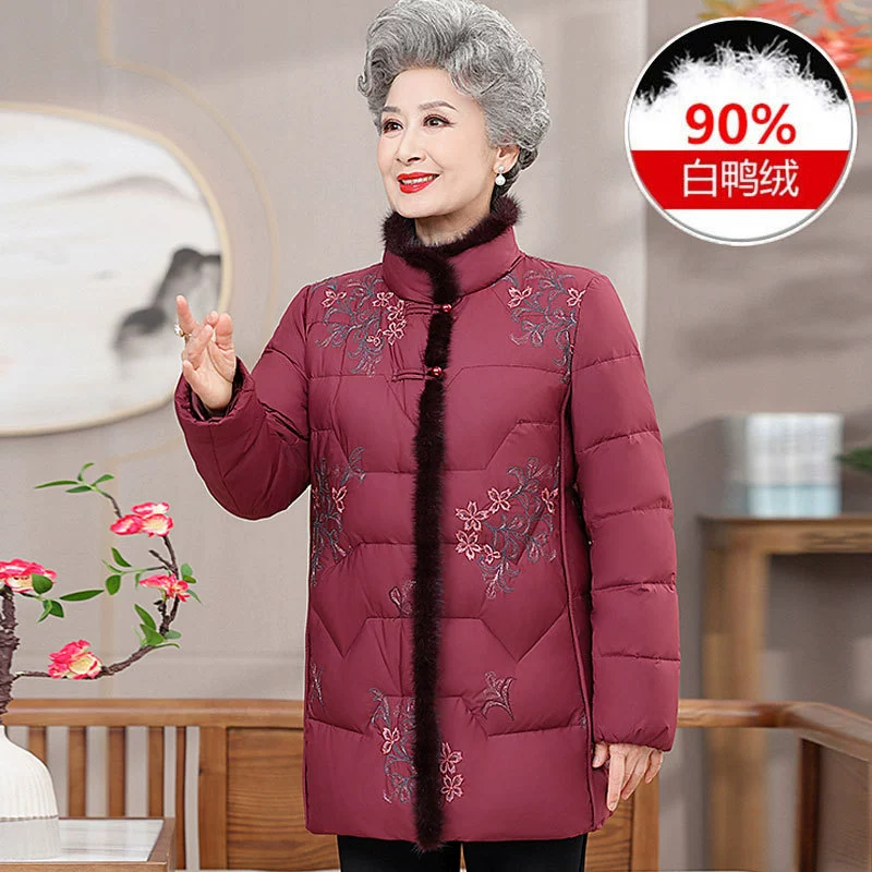 Зимний Новый пуховик для бабушки 60-летний 70-летний воротник из норкового меха с хлопковой подкладкой, темперамент, теплая куртка с хлопковой подкладкой для старой леди