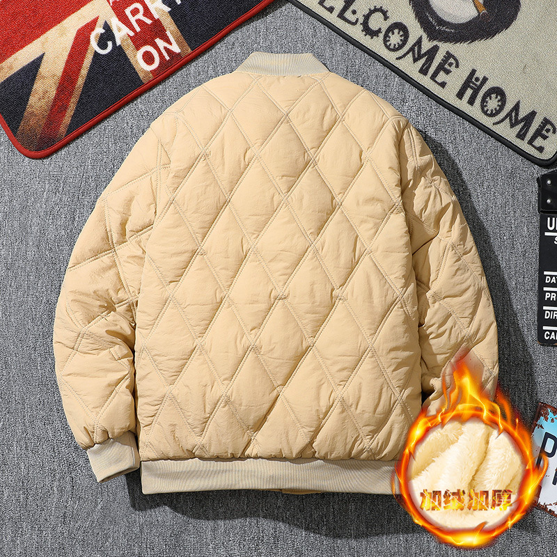 코튼 패딩 재킷 남자 겨울 다이아몬드 코튼 패딩 옷 느슨한 미국 스타일 인스 빈티지 야구 세트 커플의 코튼 패딩 코트 기모 두꺼운 재킷