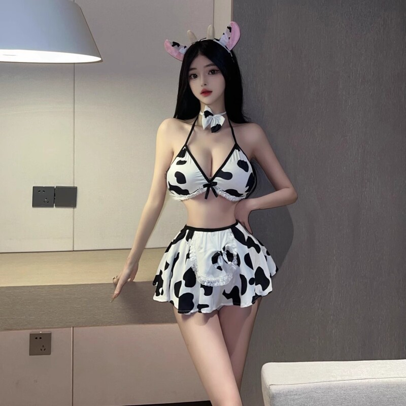 Sexy Cow-Themed Lingerie, Seductive Uniform Set, Bunny Girl, Hot See-Through Open-Crotch, Small Bust Enhancement Sexy Cow-Themed Lingerie, Seductive Uniform Set, Bunny Girl, Hot See-Through Open-Crotch, Small Bust Enhancement