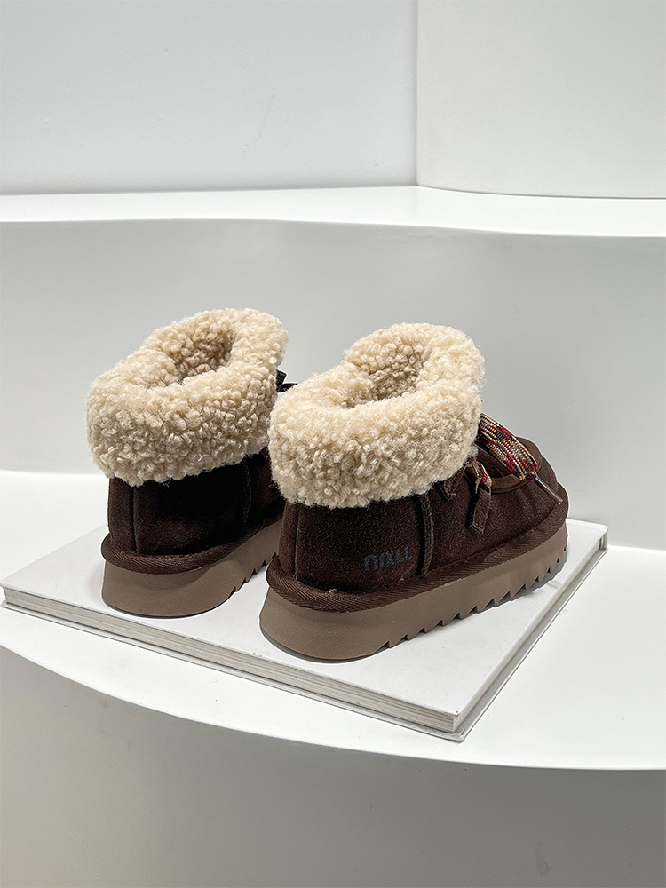 Girls Lamb Wool Snow Boots Winter Slip On Sneakers For Kids_voghion.com