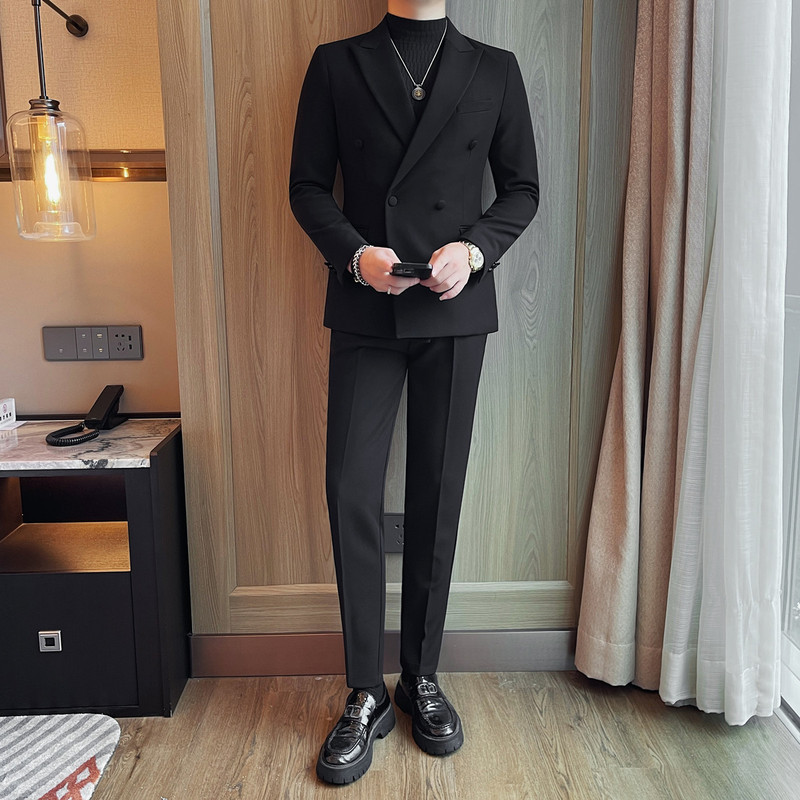 2025 New Autumn and Winter Men's Suit New Double-Breasted Slim Business Casual Suit Jacket