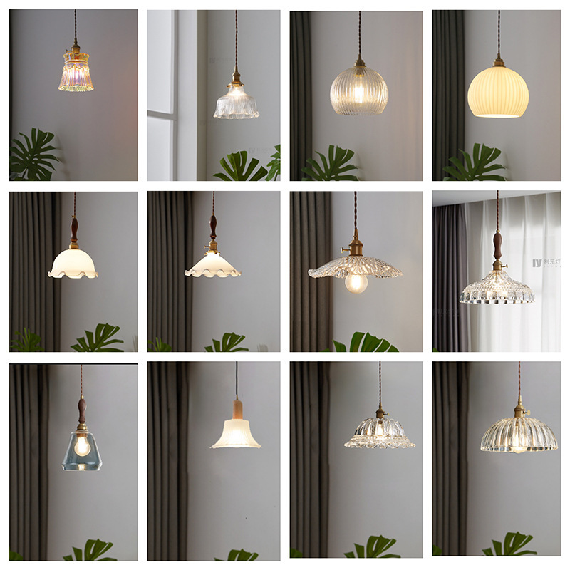 [Clearout Special Price] Japanese Casual Glass Chandelier Bedroom Bedside Restaurant Bar Single Head Small Chandelier