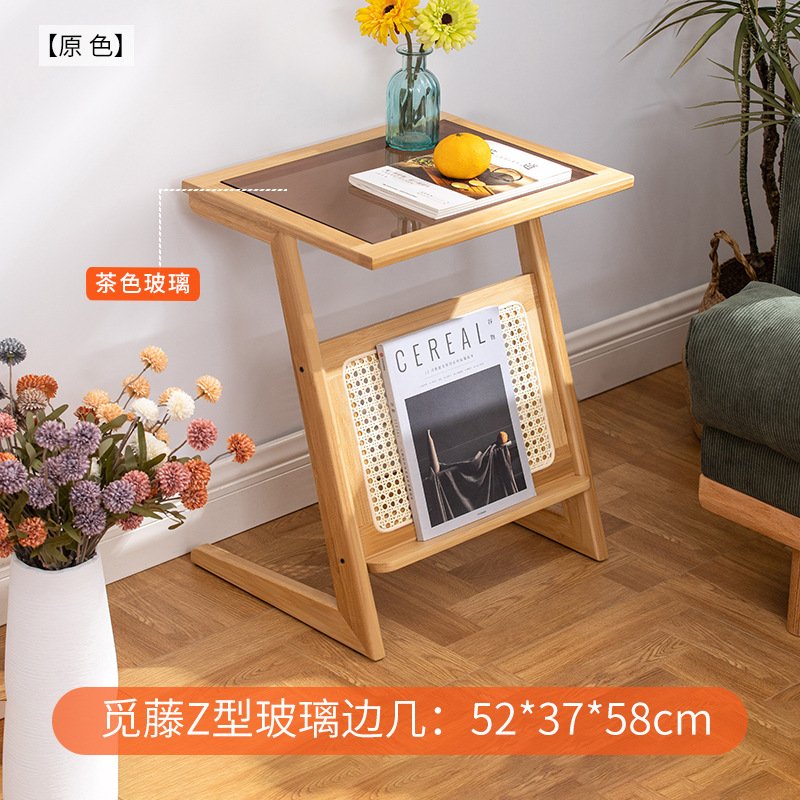 Mesa de noche de ratán simple hogar dormitorio Changhong mesita de noche de vidrio sala de estar japonesa sofá pequeño Gabinete lateral