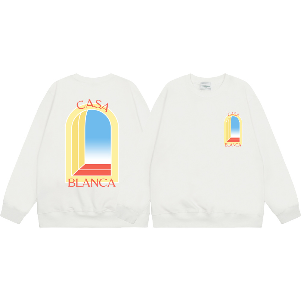 Marca de moda transfronteriza Casablanca letras de Casablanca impresión de color 380g lazo camiseta de cuello redondo