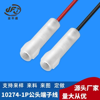 加工定制 10274-1P公头端子线 灯具线束 两头透明胶壳红黑电子线