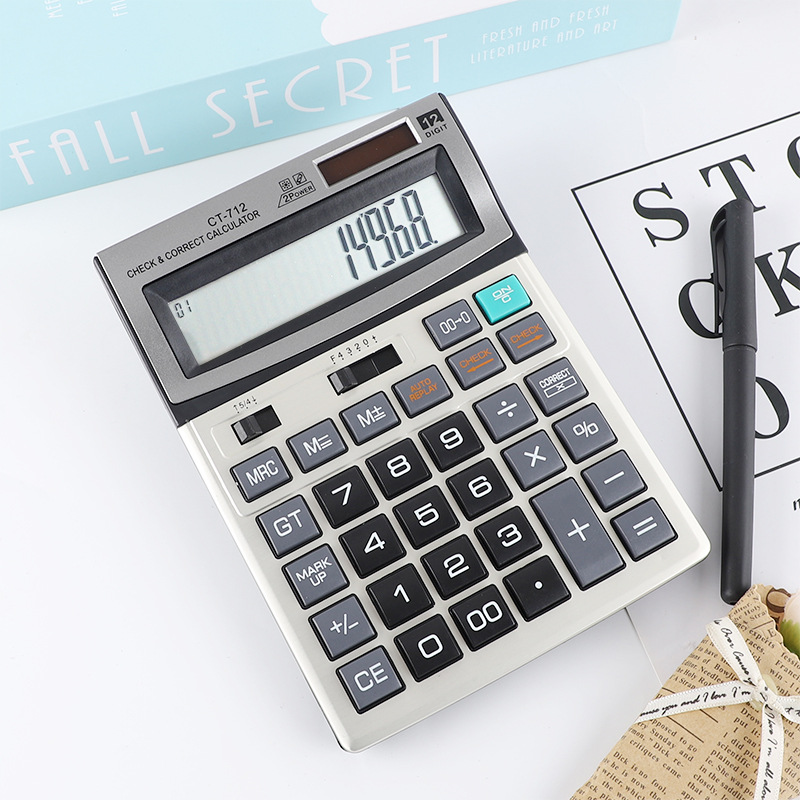 Calculadora de 12 dígitos contabilidad CT-712 calculadora solar estudiante fuente de alimentación dual Computadora financiera al por mayor