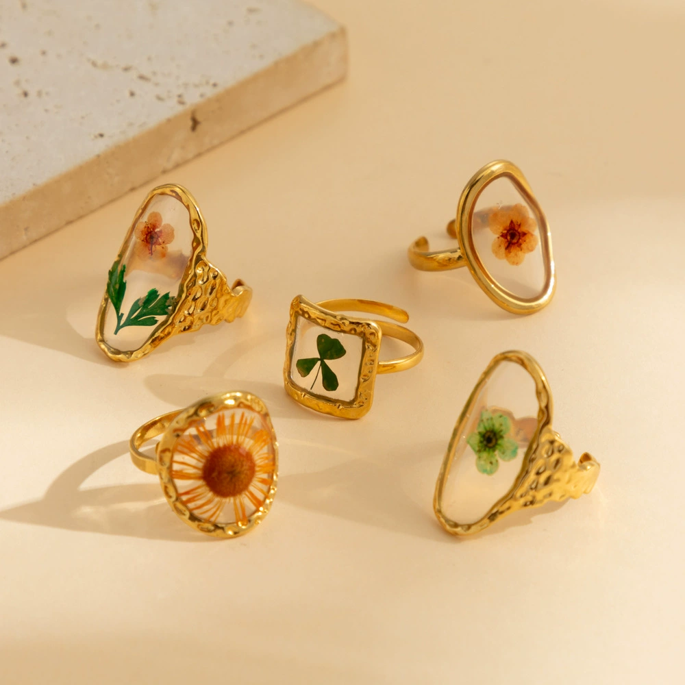 Европейский и американский трансграничный INS ветер 18-каратное золото из нержавеющей стали круглый вечный цветок оранжевый подсолнух сушеный цветок кольцо цветок ручной работы