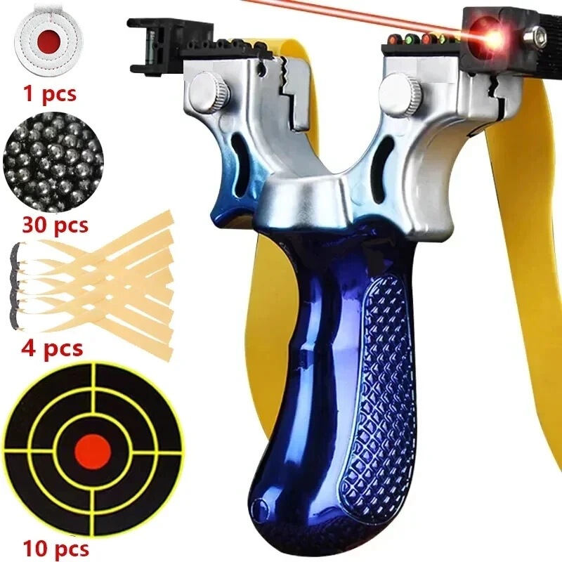 Non-Slip Shooting Bag Hunting Gradient Rubber Band Slingshot Steel Ball Laser Slingshot Outdoor Blue Aim Practice