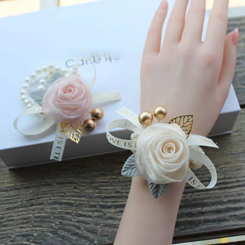 Bridesmaid's wrist flower, bride's sister's hand flower, high-end wedding, forest style super fairy Korean pearl bracelet wedding dress