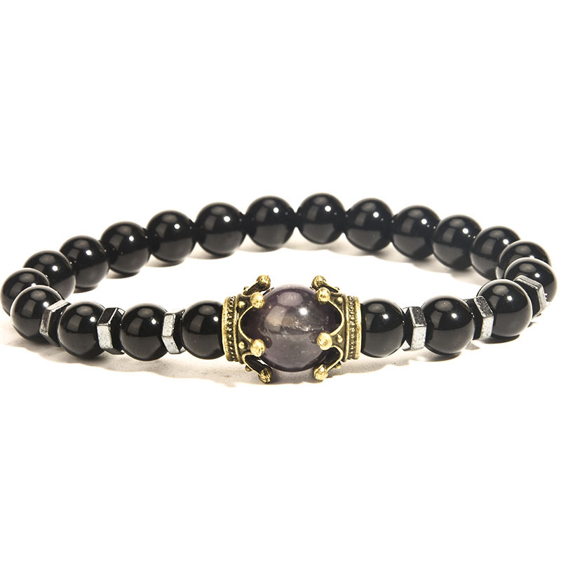 2PCS  2023 New product launched, fashionable and luxurious Crown men's jewelry brace, amethyst tiger eye stone couple_voghion.com