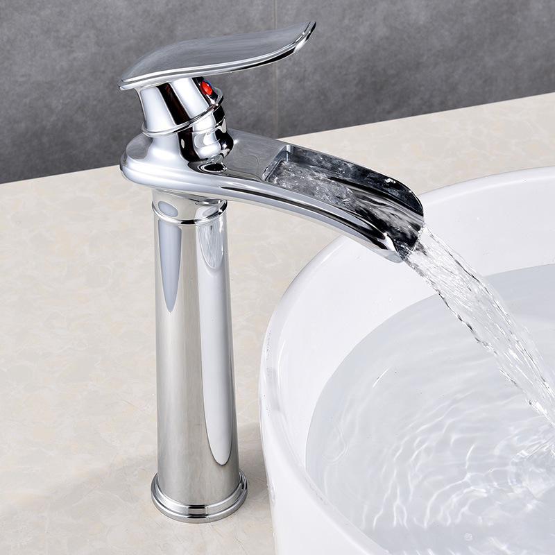 Cascada Cuenca del grifo de cobre caliente y fría lavabo mueble de baño negro lavabo de baño cuenca transfronteriza image 15