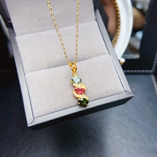 Factory wholesale explosions natural tourmaline pendant S925 silver inlaid main stone 4*6 hot Europe and the United States a generation of hair