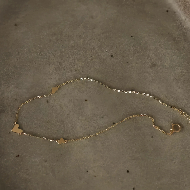 S925 plata esterlina chapada 14K oro mini gradiente pequeño amor pulsera simple brillante corazón adorable accesorios para los pies
