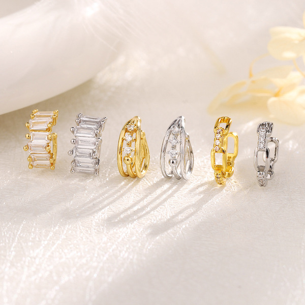 Shirishi double -layer ear clip no ear pierced square block flash…