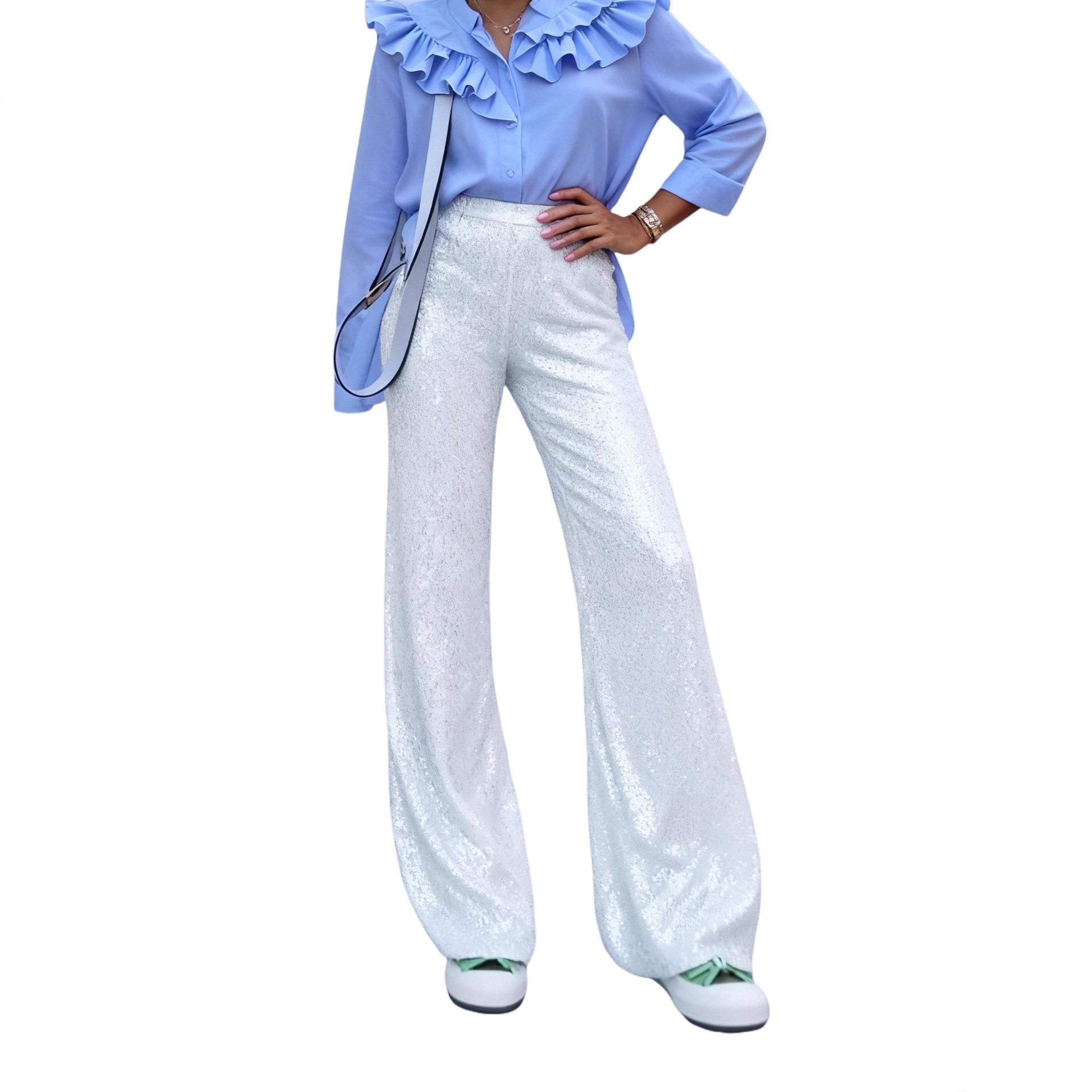 2025 Europe and the United States new Amazon AliExpress direct foreign trade women's color sequins fashion slim casual straight pants