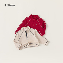 【包邮】女童秋装卫衣短款外套秋装儿童撞色明线上衣半拉链套头衫