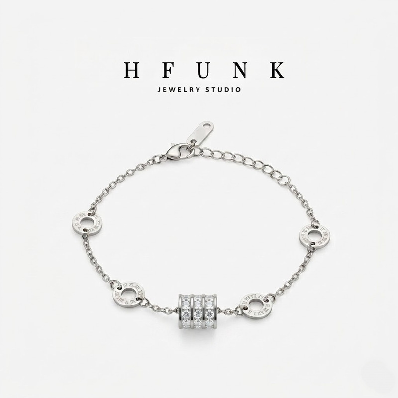 Cross-border light luxury slim waist titanium steel silver bracelet for men and women, popular with transfer beads and starry design, non-fading, wholesale bracelet Cross-border light luxury slim waist titanium steel silver bracelet for men and women, popular with transfer beads and starry design, non-fading, wholesale bracelet