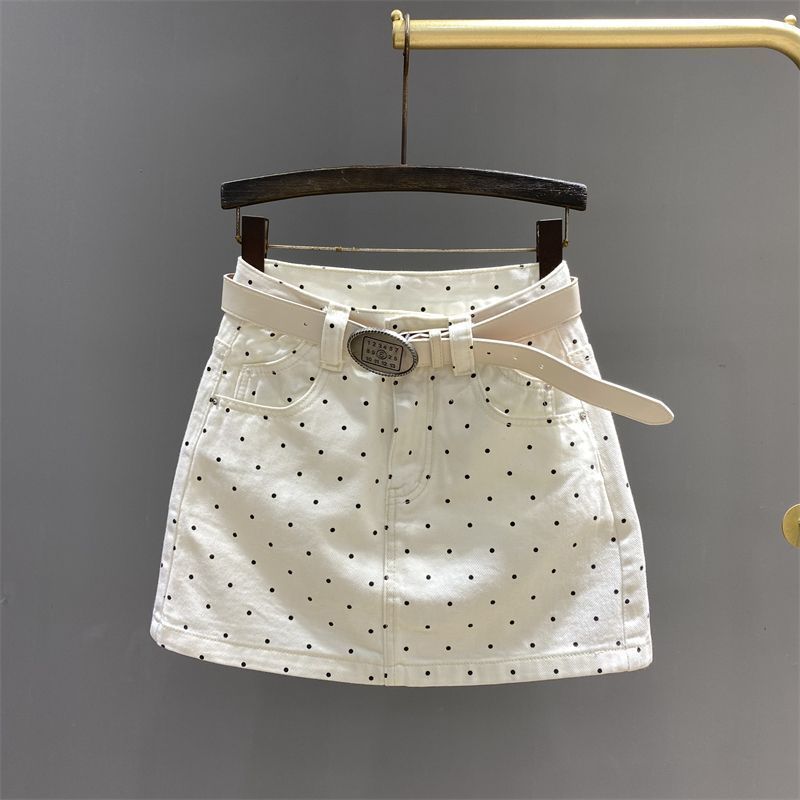 休闲牛仔短裙女2025夏季新款时尚波点高腰显瘦修身辣妹包臀半身裙