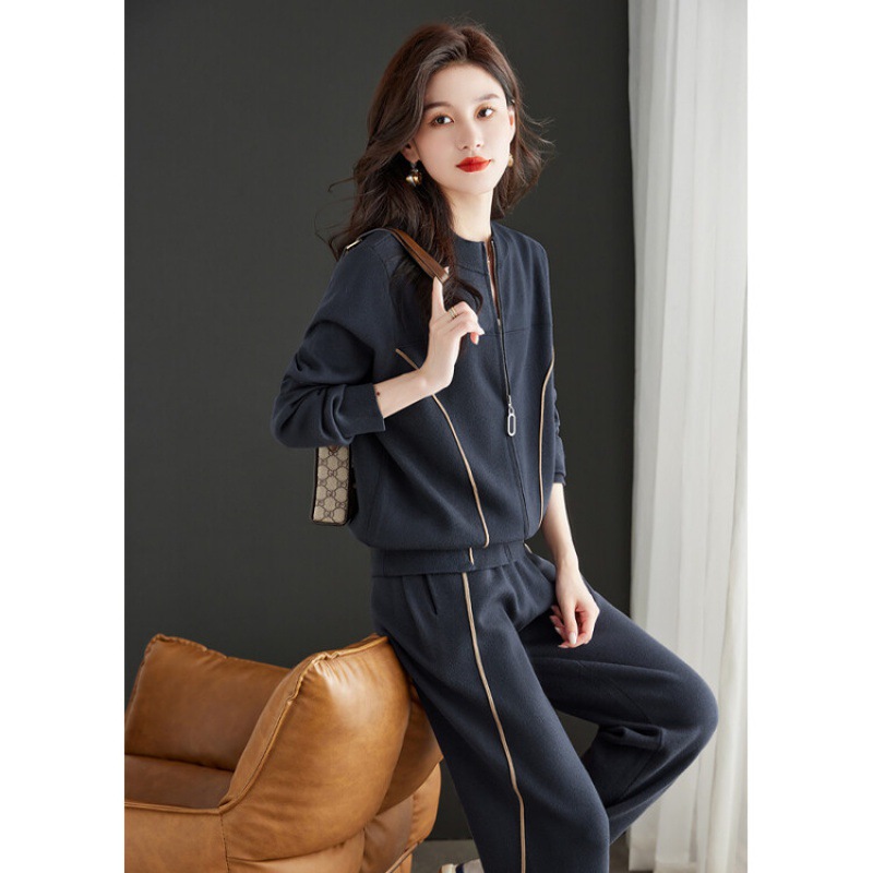 가을 패션 여성 정장, 고급 울 니트 가디건 재킷과 레깅스 바지, 투피스 캐주얼 슈트