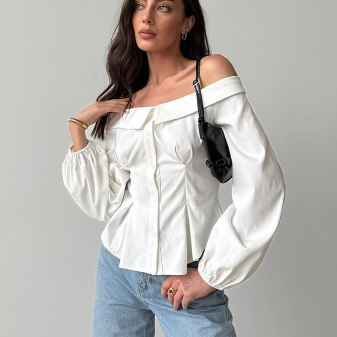 2025 Spring New French Style Sexy Off-Shoulder Blouse for Women, European and American Fashion, Cross-Border Wholesale Versatile Top 2025 Spring New French Style Sexy Off-Shoulder Blouse for Women, European and American Fashion, Cross-Border Wholesale Versatile Top