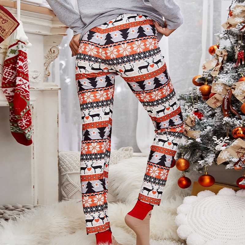 欧美跨境打底裤秋亚马逊新款长裤驯鹿雪花圣诞节休闲裤轻定制批发