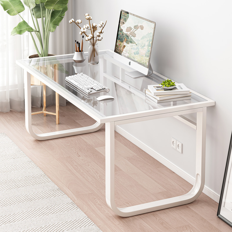 Desktop Computer Desk Modern Simple Student Desk Home Writing Tempered Glass Table Desk Staff Desk