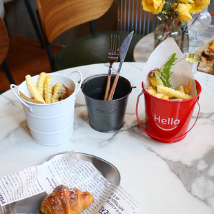 ✅ French Fries Bucket Snack Bucket Stainless Steel Bucket Popular Dry Ice Bucket Bar Commercial Mini Retro Small Iron Bucket French Fries