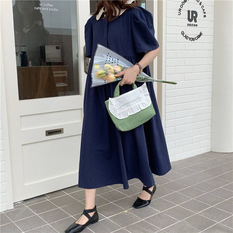 1441 Japanese and Korean chic Sweet ruffled bento Bag, Fresh embroidered hand-held small cloth bag, girl student bag wholesale undefined