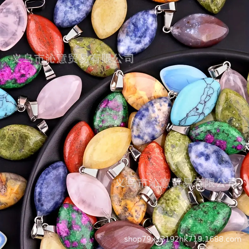 Temu Hot Selling Natural Stone Crystal Agate Stone Horse Eye Water Drop Pendant Necklace Accessories Trendyy DIY Jewelry