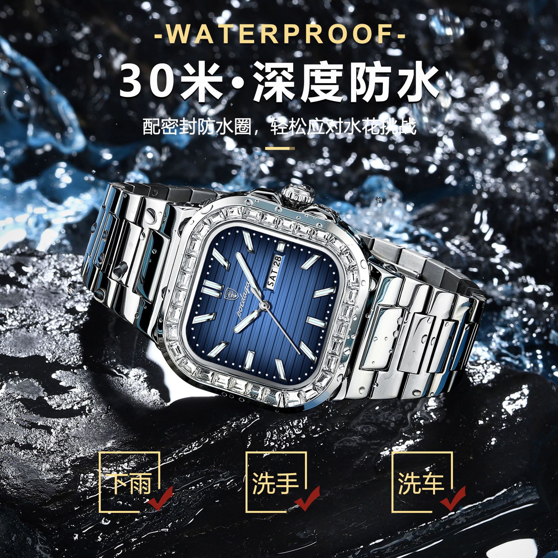 Marca suiza de lujo nuevo reloj de doble calendario para hombres reloj con incrustaciones de diamantes en vivo comercio exterior estilo caliente entrega de una pieza