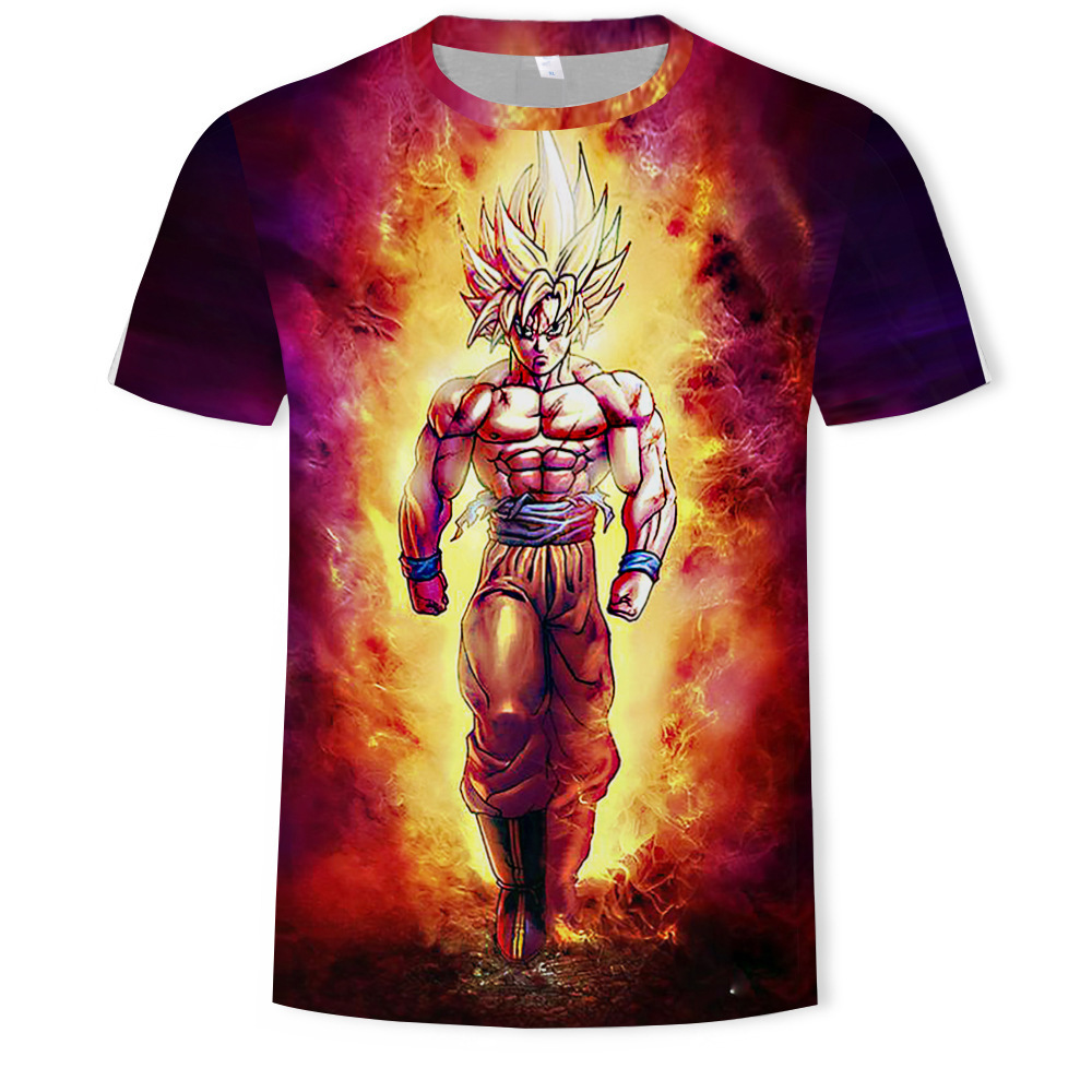 Nuevo producto AliExpress estilo explosivo tendencia super fuego anime serie Dragon Ball camiseta hombre impresión digital 3D dibujos animados europeos y americanos