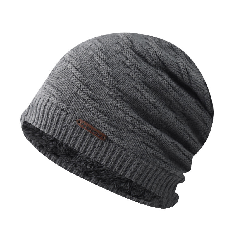 Invierno forrado de lana caliente hombres al aire libre sombrero de lana bordado conjunto sombrero de punto de lana forrado sombrero de invierno image 1