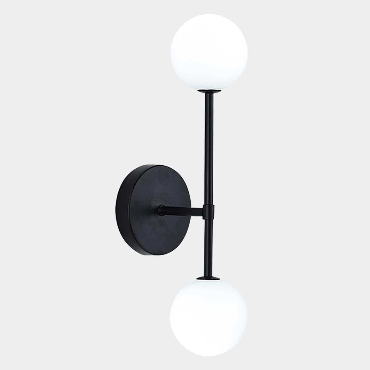 Lámpara de pared moderna moderna medieval minimalista posmoderna con pantalla de vidrio de bola blanca Lámpara de pared negra Lámpara de baño