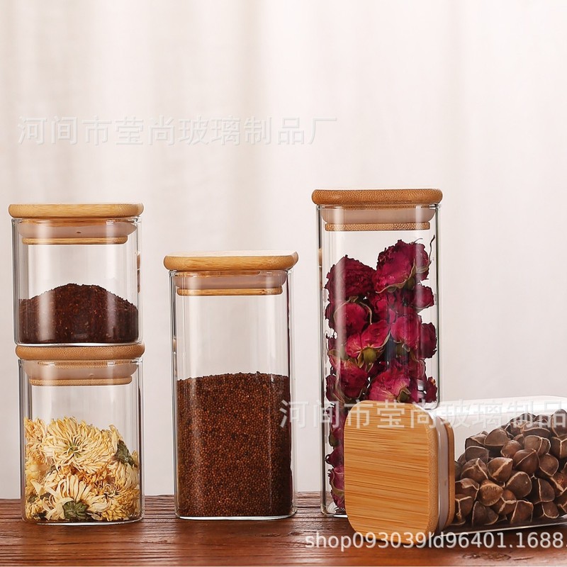 角型ガラス缶密封防湿ガラス缶貯蔵タンク五穀雑穀収納缶ナッツスナック収納缶|undefined