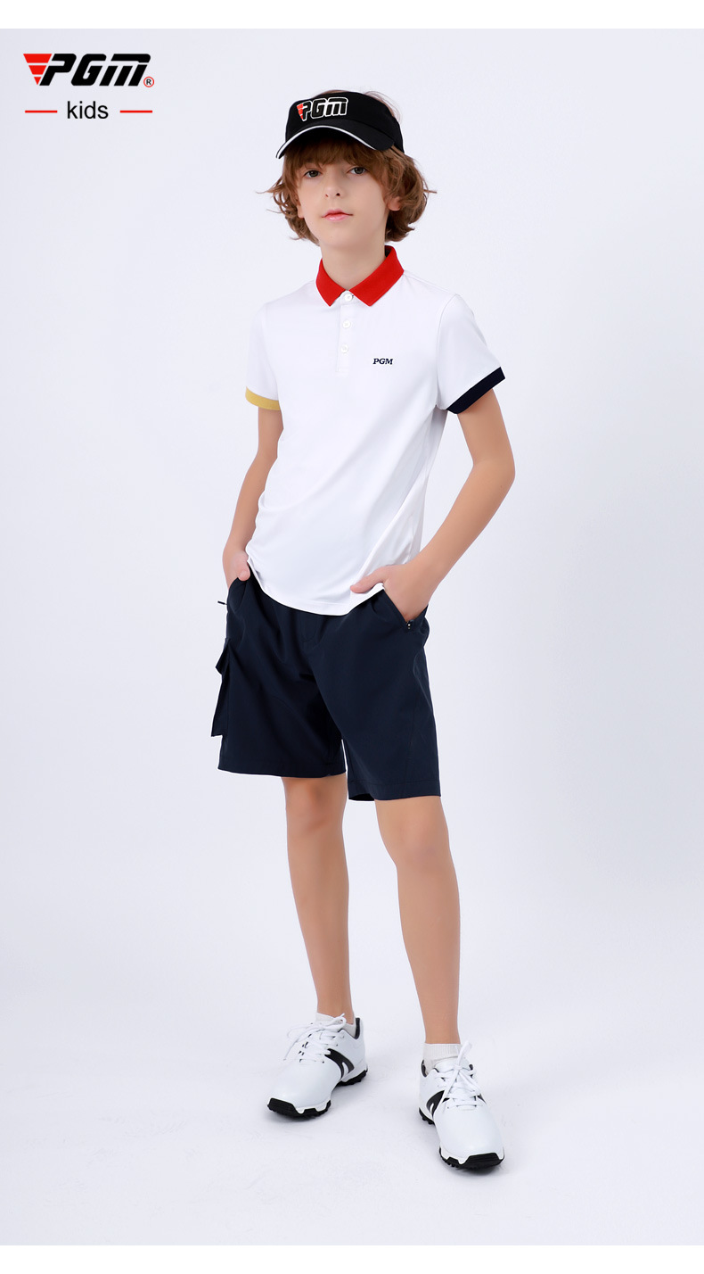 Quần short golf bé trai PGM co giãn thắt lưng thoáng khí nhanh khô — KUZ104 màu xám, KUZ104 màu xanh hải quân, KUZ104 màu trắng chi tiết 6