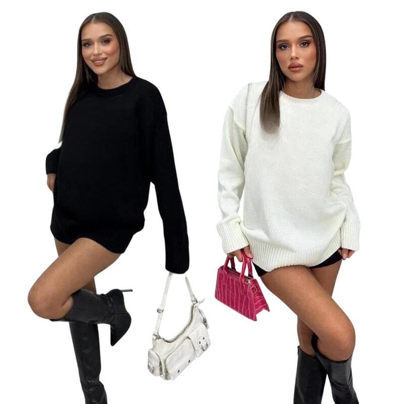 European and American Cross-Border Soft Knitted Sweater, New Winter-Spring Fashion Simple Embroidered Round-Neck Loose Top M4079 European and American Cross-Border Soft Knitted Sweater, New Winter-Spring Fashion Simple Embroidered Round-Neck Loose Top M4079