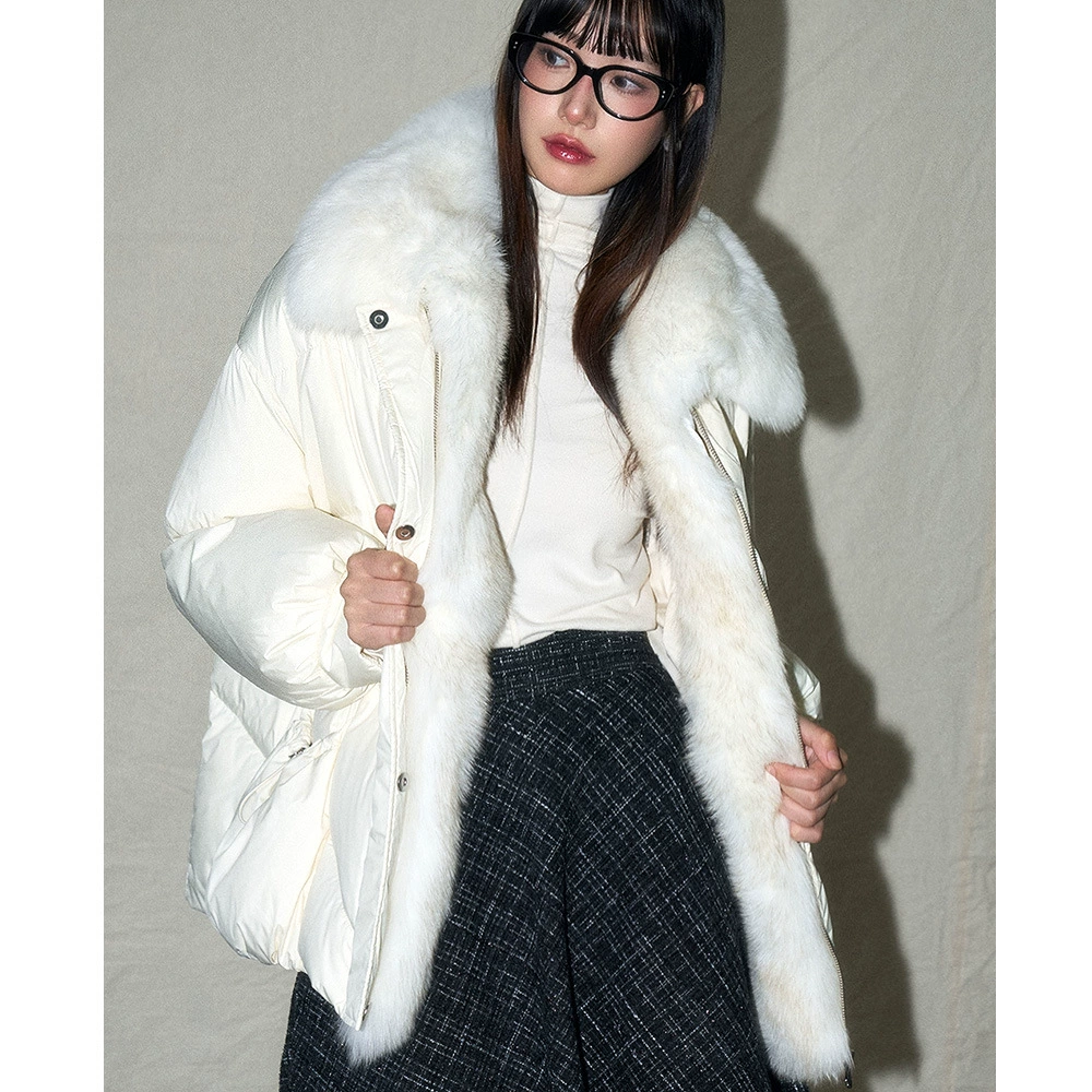 【Shengdu】Новая зимняя куртка-пуховик в французском стиле из белого лисьего меха и гусиного пуха, класса люкс, премиум-качества