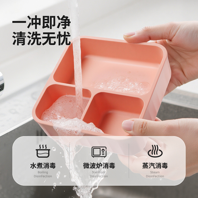 食品级硅胶便当盒微波炉加热饭盒三分格厨房收纳盒方形保鲜盒套装|undefined