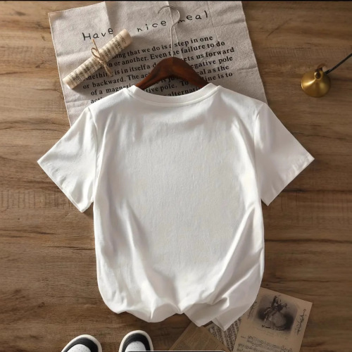 Women's Summer Spring Clothing, Short-Sleeve Round Neck Casual Top, Bowknot Print T-Shirt