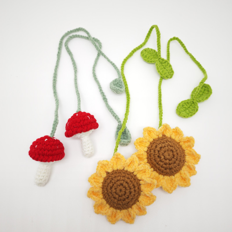 Amazon hand-crocheted mushroom pendant woven sunflower car hanging basket rearview mirror car creative pendant plant