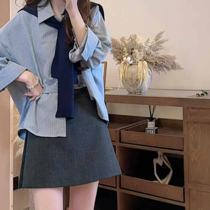 长袖衬衫三件套女2025秋季新款宽松显瘦百搭上衣|undefined