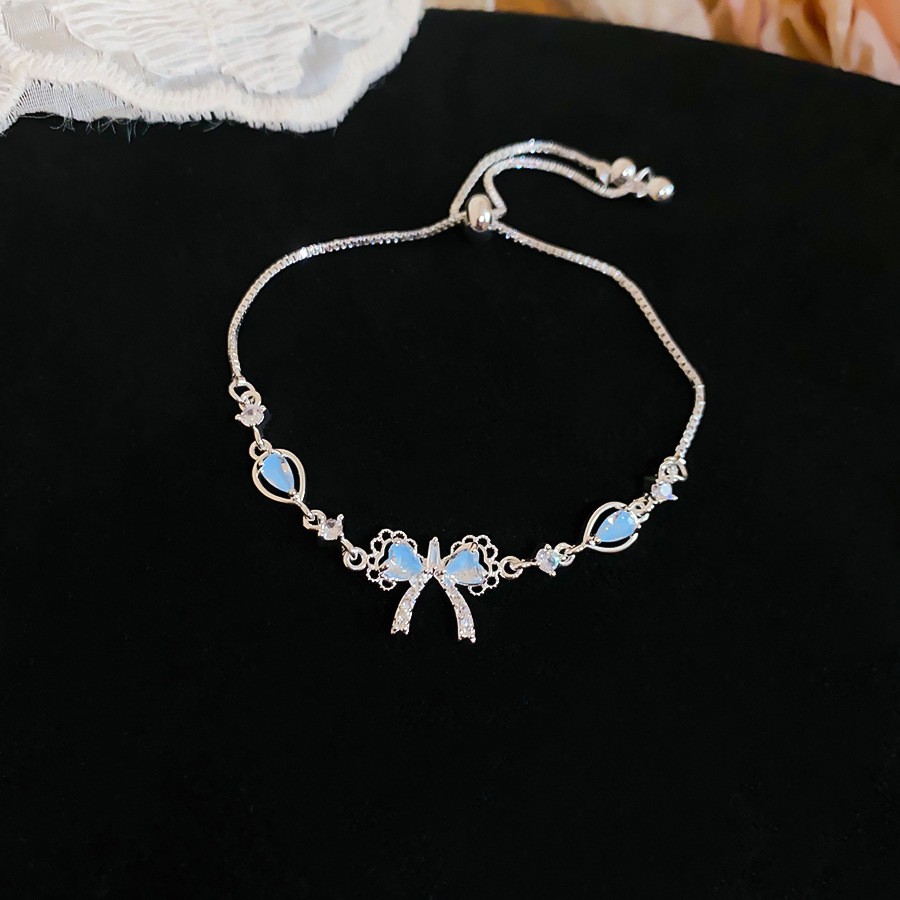 Pulsera de lazo ovalado de circón azul marino, exquisita pulsera ligera y de lujo de alta gama, pulsera de diseño de nicho