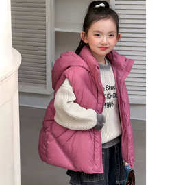 儿童羽绒服马甲男女童中大童2026冬季新款连帽外套羽绒服短款背心
