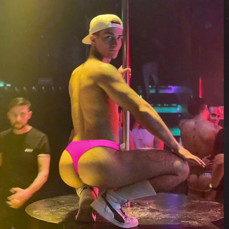 Mesh Breathable Solid Color Men's Thong Sexy Low-Waist Sports Trendy Men's Bikini Small Triangle Exposed Buttocks T-Pants