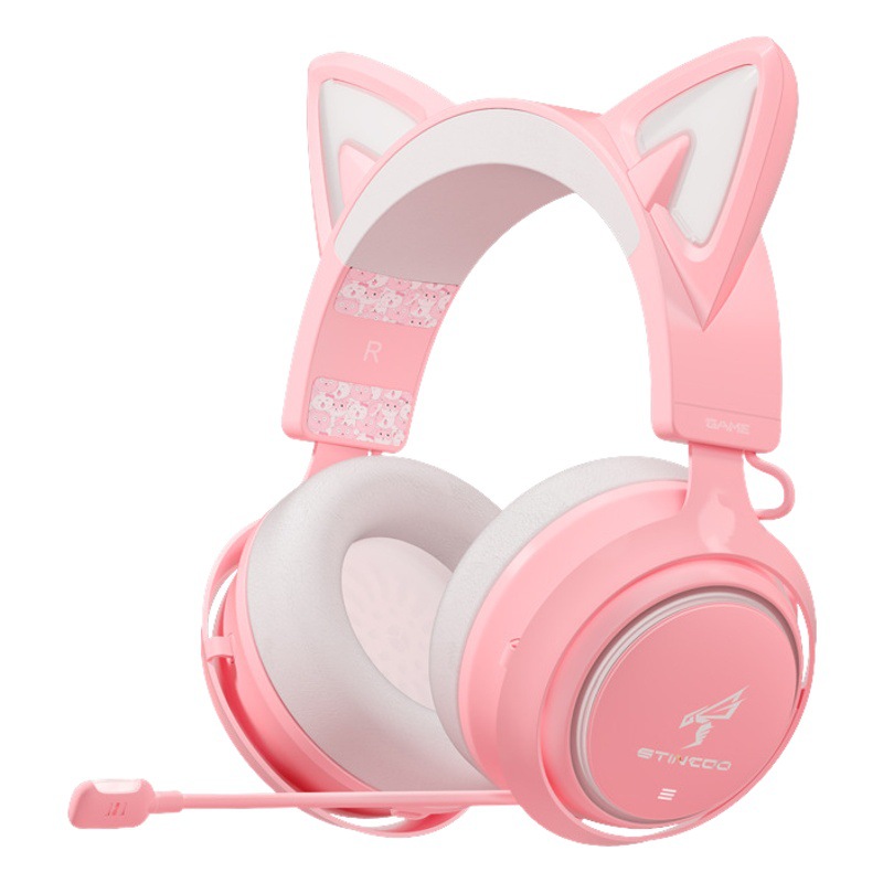 Auriculares para juegos Somic GS510, orejas de gato rosadas, micrófono inalámbrico 2.4G