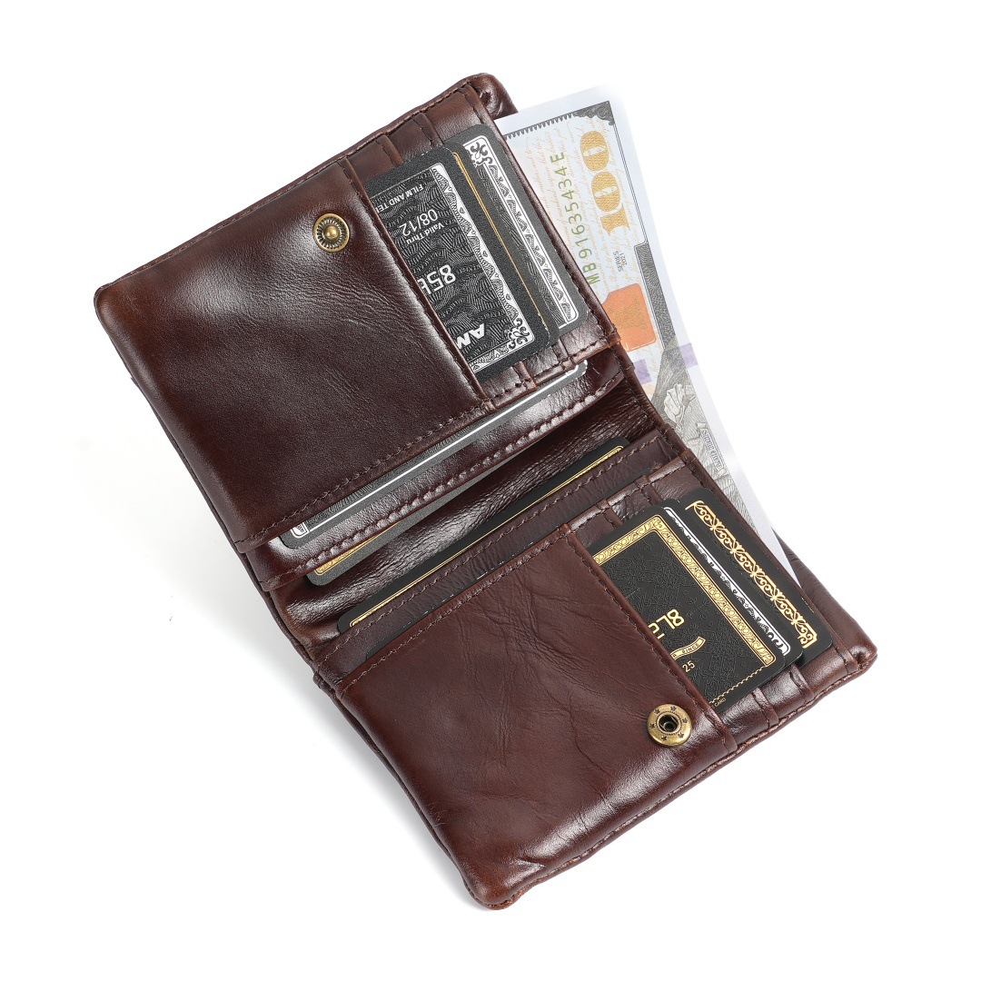 1046 Amazon Cowhide Wallet Genuine Leather Men's Wallet Short First Layer Leather Wallet Card Holder Wallet Wholesale